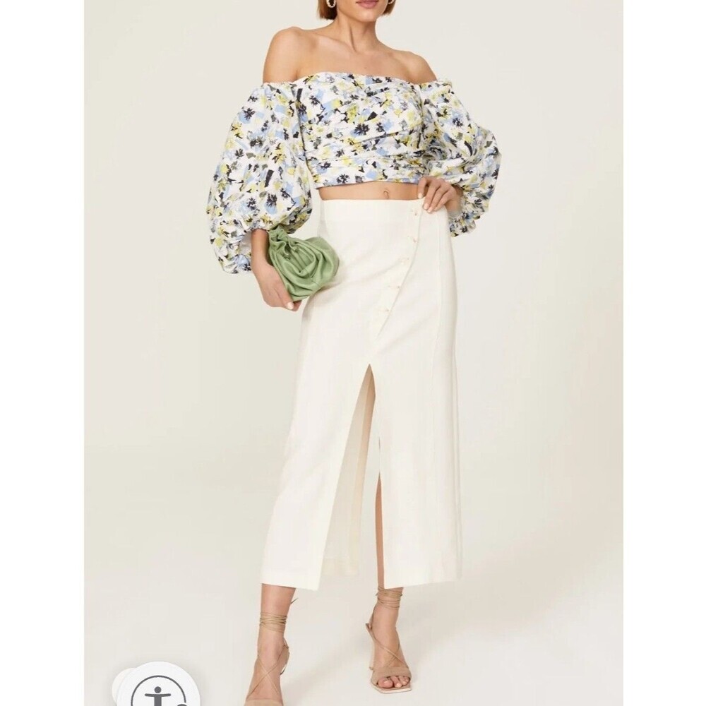 Tanya Taylor Alondra Top Off Shoulder Multicolor Floral Cotton Size 2